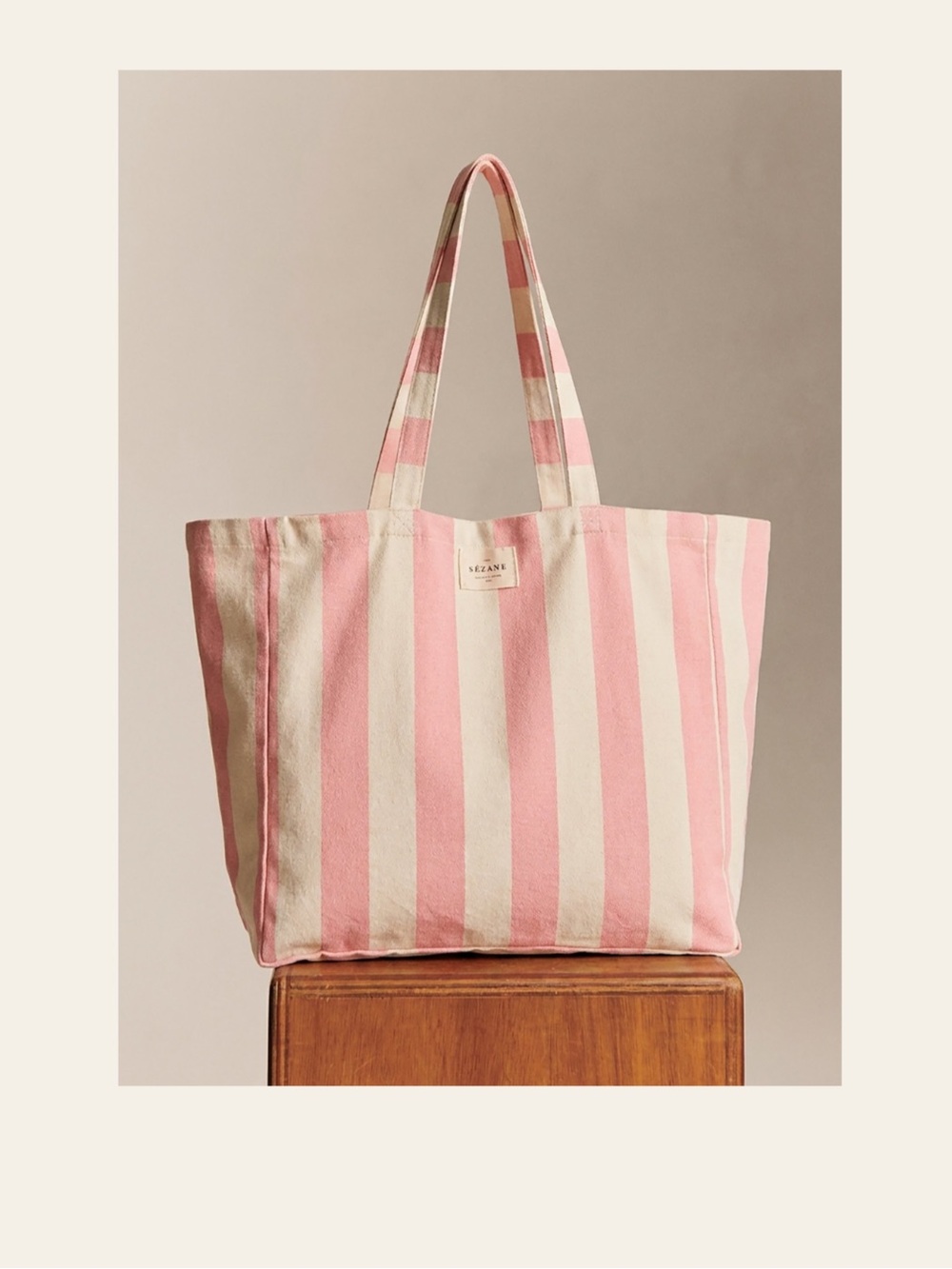 Sezane Pink and Cream Striped Tote